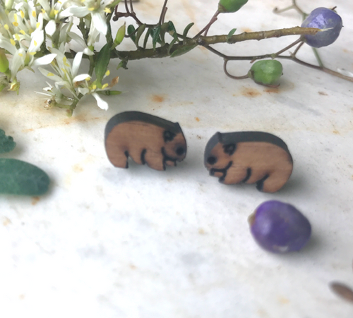Wombats  Myrtle wood Small 12 mm  studs By Dianna