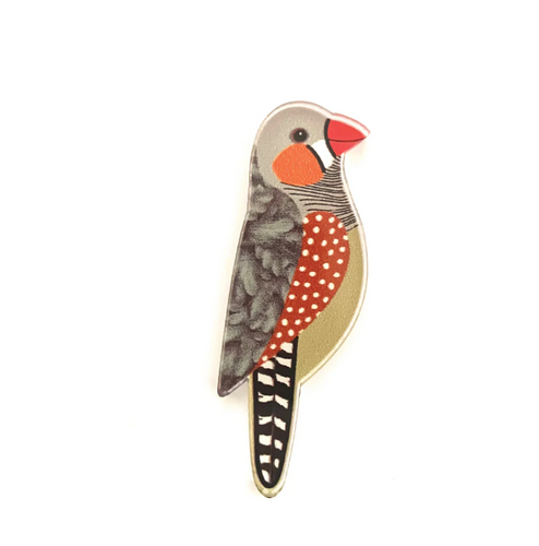 Zebra Finch Pin  Made in Australia from recycled Acrylic, Smyle Designs