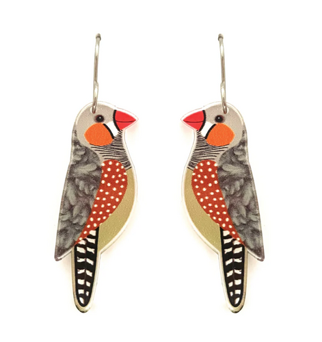 Zebra Finch Earrings  Made in Australia from recycled Acrylic, Smyle Designs