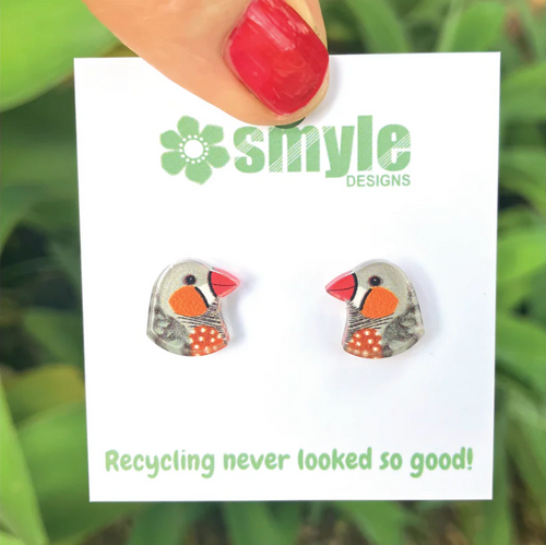 Zebra Finch Studs  Made in Australia from recycled Acrylic, Smyle Designs
