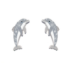 Load image into Gallery viewer, Dolphin studs GREY Made in Australia from recycled Acrylic, Smyle Designs