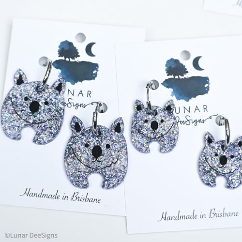 Wally the Wombat - Large -  EXCLUSIVE BLUE GREY Glitter  By  Lunar Deesigns.