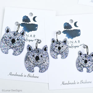 Wally the Wombat - Small - EXCLUSIVE STORMY BLUE GREY  GLITTER  By  Lunar Deesigns.