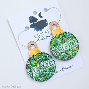 Party Bauble  -  LARGE -  Emerald Sparkle - Hoops   By  Lunar  Deesigns  LAST ONE
