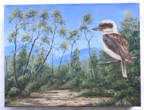 Kookaburra its morning  40 x 30cm Original Oil painting by Kathie Bateman Includes Aust shipping.