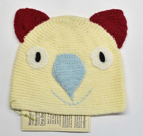 XL. Wombat Beanie, hat  100% wool  X Large Adult Men  & Women :  Lemon pale mint plum