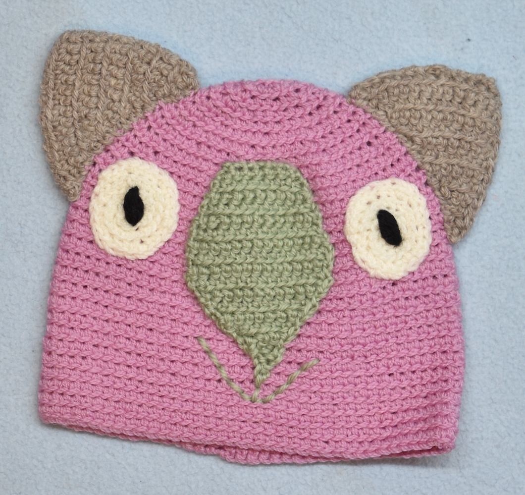 C 2 - 6. Wombat Beanie, hat  100% Wool Child 2 - 6 yrs   Pink, sage, coffee