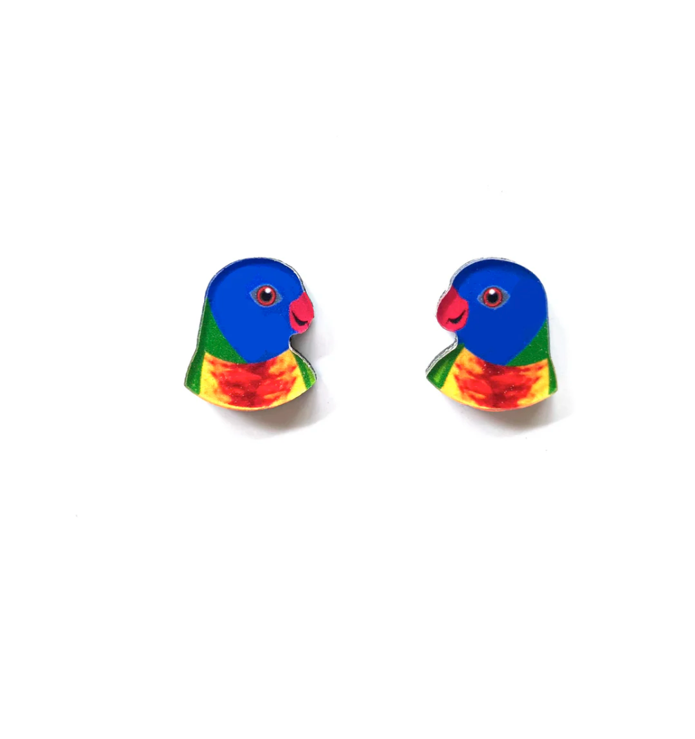 Rainbow Lorikeet Studs Made in Australia from recycled acrylic, Smyle Designs