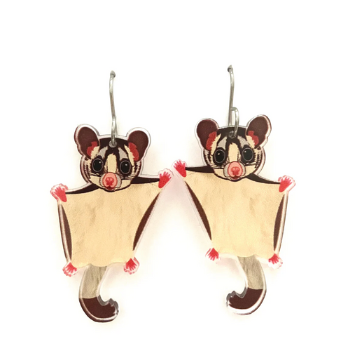 Sugar Glider Earrings  Made in Australia from recycled Acrylic, Smyle Designs