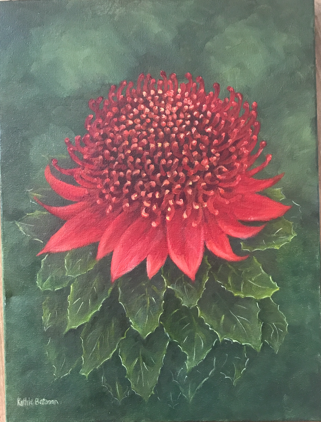 Waratah 40 x 30cm  Original Oil painting by Kathie Bateman Includes Aust shipping.