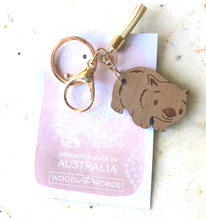 Load image into Gallery viewer, Wood wombat key ring with tassel by Wood with Words