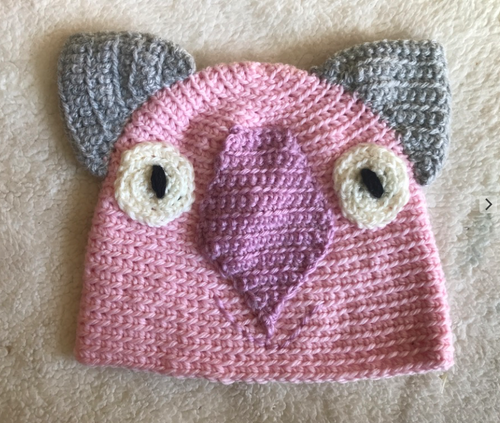 C 2 - 6. Drop bear, Wombat, Koala  Hat 100% Wool Child 2-6 yrs  Pink Grey lt pink