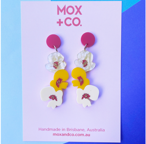 Bacon and Egg Flower Dangles  by Mox + co