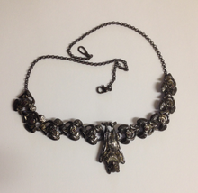 Load image into Gallery viewer, Bat Pewter Necklace  Dark Antique silver : Peek- a- Boo