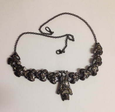 Bat Pewter Necklace  Dark Antique silver : Peek- a- Boo