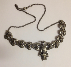 Bat Pewter Necklace  Antique silver : Peek- a- Boo