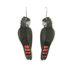 Black  glossy Cockatoo Earrings  Made in Australia from recycled Acrylic, Smyle Designs