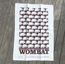 Load image into Gallery viewer, A Wombat Brown Print on white Linen tea towel made in Australia