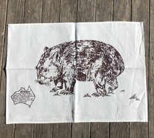 Load image into Gallery viewer, A Wombat  Brown Print Single wombat print white Linen Tea Towel made in Australia