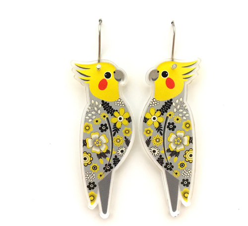 Cockatiel Earrings  Made in Australia from recycled Acrylic, Smyle Designs