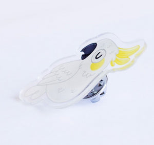 Cockatoo Illustrated Acrylic Lapel-Pin: for bags, Jackets or a Hat Pin
