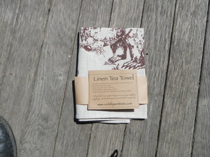 A Wombat  Brown Print  wombat print Natural Linen Tea Towel made in Australia