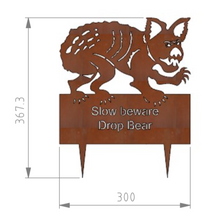 Load image into Gallery viewer, Drop Bear  Rusted steel Garden Art  By Dianna at Rocklilywombats (includes postage in Aust) International freight extra
