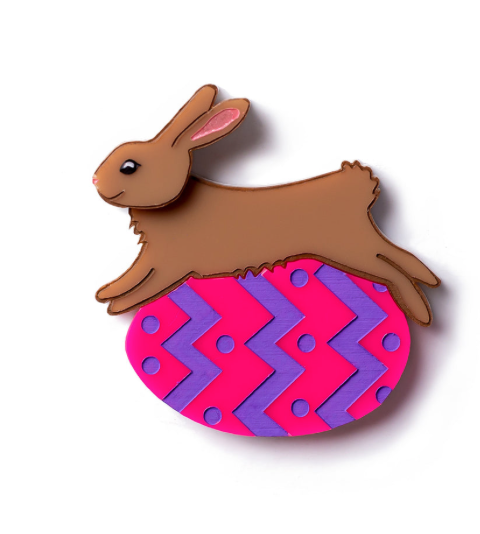 Easter - Run Rabbit Run - Hot pink  Egg Brooch  By Martini Slippers