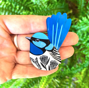 Fairy Wren Brooch by Smyle Made in Australia from recycled Acrylic