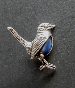 Fairy Wren  Pewter Brooch Antique silver : Peek- a- Boo