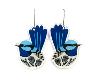 Blue Fairy Wren Earrings  Made in Australia from recycled Acrylic, Smyle Designs