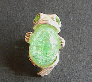 Frog  Pewter Brooch Antique silver  : Peek- a- Boo  Light Green