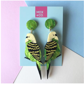 Budgie Green Dangles  by Mox + co