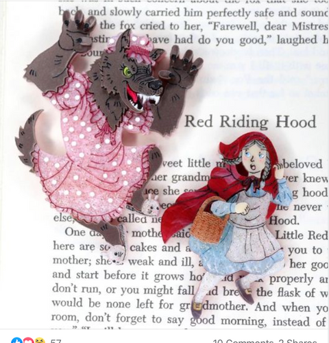 Little Red Riding Hood & The Wolf  Brooch SET By Gory Dorky / Puddle and Squeak