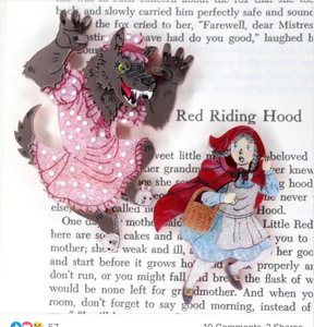 Little Red Riding Hood & The Wolf  Brooch SET by Gorydorky+ gift Rocklily earrings