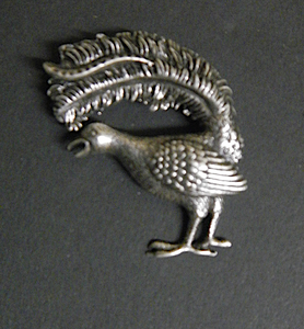 Lyre bird Pewter Antique Silver Plated Brooch: Peek-a-Boo