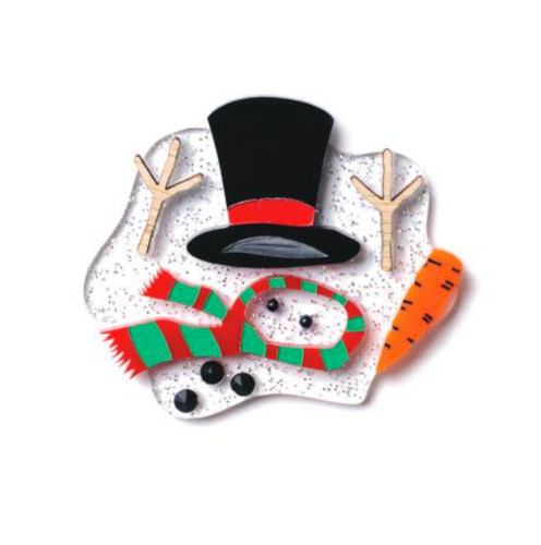 Melted Snowman christmas Brooch By Martini Slippers