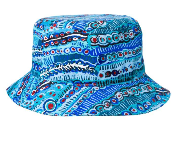 Murdie Morris  blues Aboriginal design  Large Bucket hat