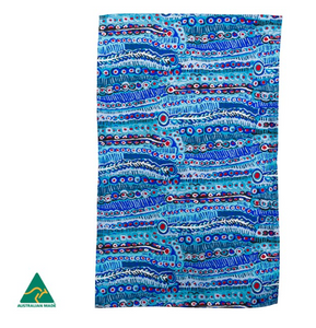Murdie Morris blues Aboriginal design TCotton Tea towel  , made in Australia