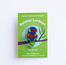 Load image into Gallery viewer, Rainbow Lorikeet  Illustrated Acrylic Lapel-Pin: for bags, Jackets or a Hat Pin