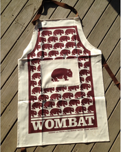 Load image into Gallery viewer, A Wombat  Brown Print Cotton Drill Apron + Brown on white linen tea towel made in Australia
