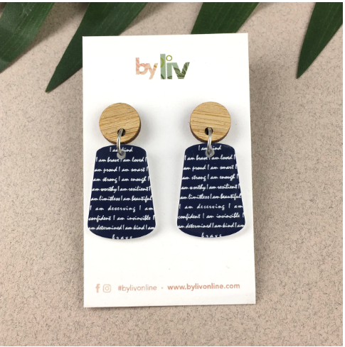 I am ..Affirmation Small Dangle  Grey, By Liv