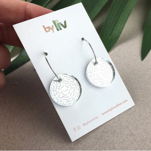 I am ..Affirmation Small Hoops Silver Mirror, By Liv