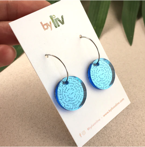 I am ..Affirmation Small Hoops Blue Mirror, By Liv