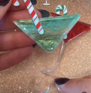 Christmas Cocktail Green Interactive  Brooch By Martini Slippers