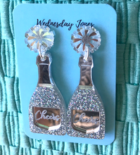 Load image into Gallery viewer, Champagne dangles SILVER GLITTER  by Wednesday Jones
