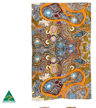 Load image into Gallery viewer, Elaine Lane Aboriginal design Golden tea towel, made in Australia