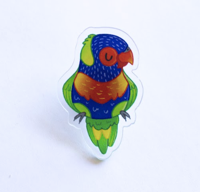 Rainbow Lorikeet  Illustrated Acrylic Lapel-Pin: for bags, Jackets or a Hat Pin