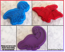 Load image into Gallery viewer, A Raptor, Pterodactyl, Brontosaurus Set of 3 cookie Cutter 3D printed Made in Australia.