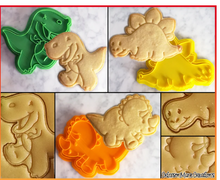 Load image into Gallery viewer, A T-Rex, Stegosaurus, Triceratops  Set of 3 cookie Cutter 3D printed Made in Australia.